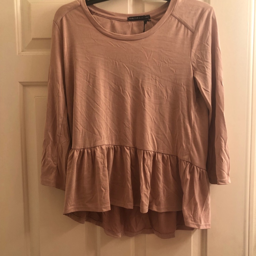 Rose pink peplum long-sleeve top